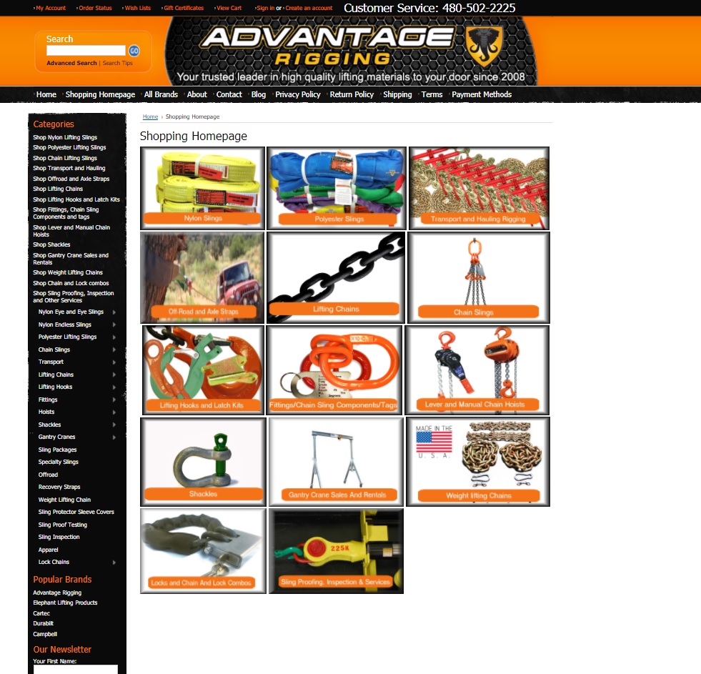 Advantage Rigging Shopping Homepage